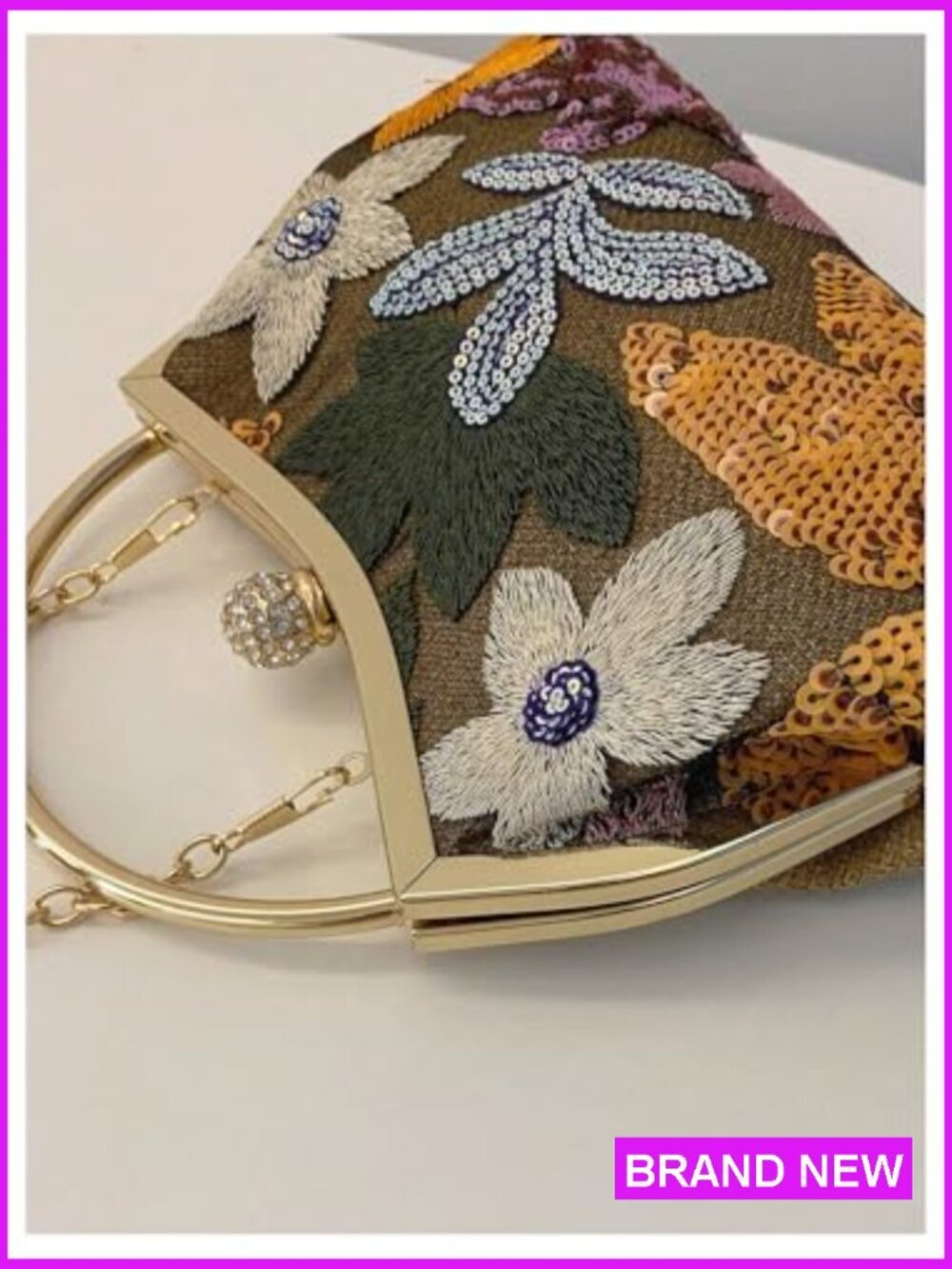 Floral Embroidery Clutch Purse Vintage Top Handle Handbag Kiss Lock Evening Bag - Picture 4 of 6
